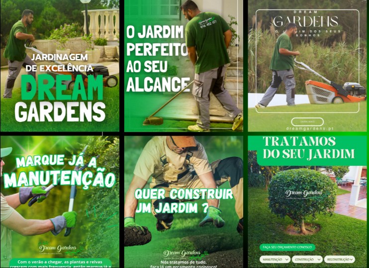 Peças de redes sociais criadas para a Dream Gardens